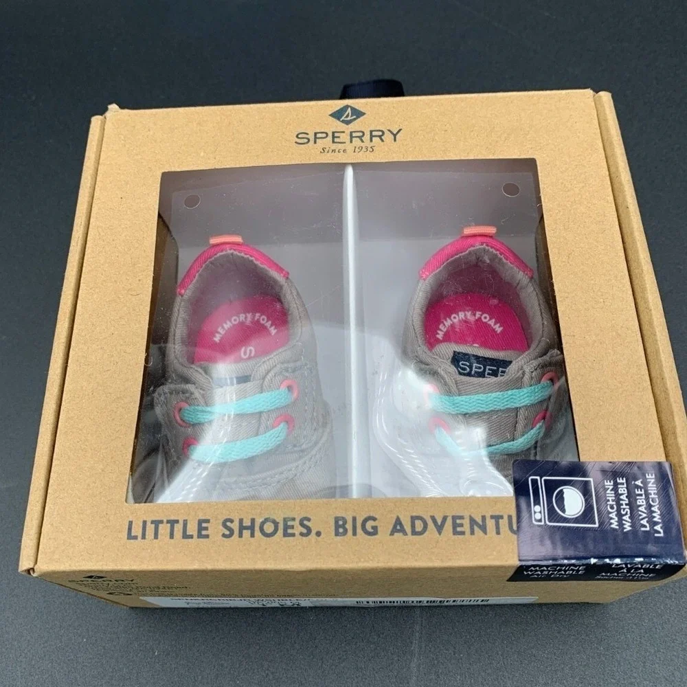 Sperry Baby Spinnaker Crib Jr Washable Sneaker Grey Pink Teal Stripe Size‎ 1M
